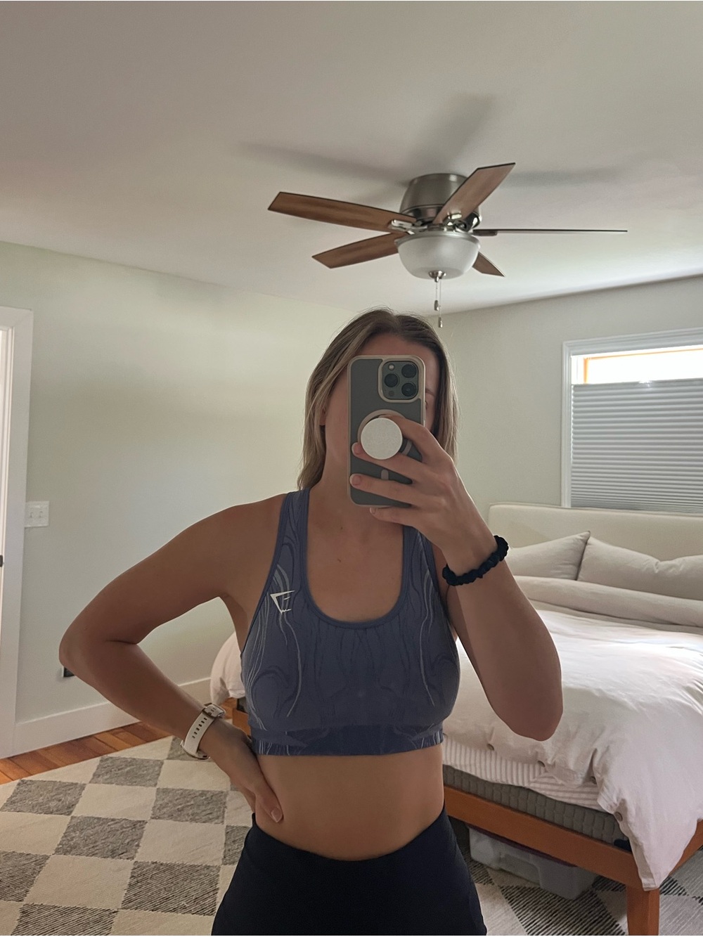 Gymshark Blue Patterned Seamless Racerback Sports Bra